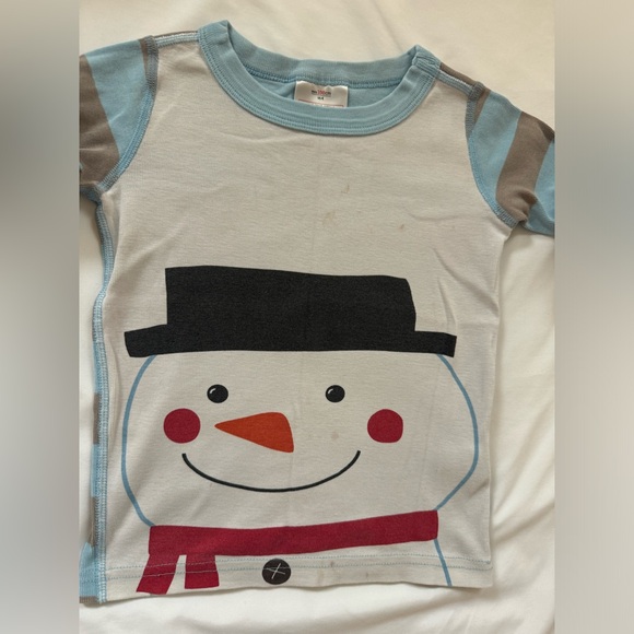 Hanna Andersson snowman pjs toddler kid 4 light blue stripe pajamas - Picture 3 of 6